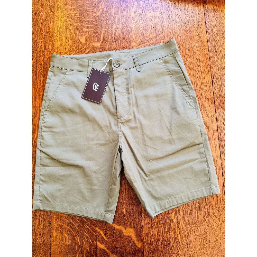 NWT SMALL (30/32) QUIET GOLF Flat Front Embroidered Tech Shorts Olive